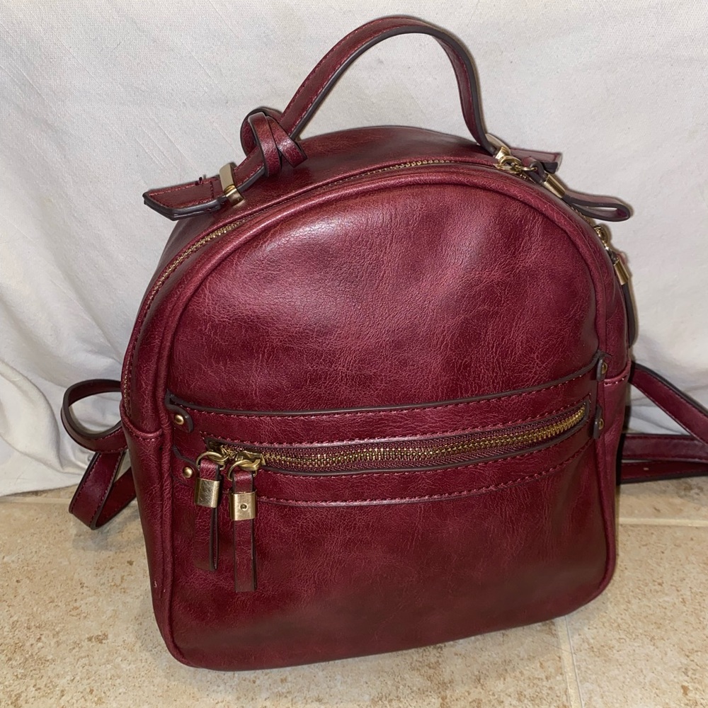 Sole Society vegan leather maroon burgundy mini backpack